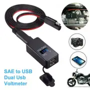 SAE to USB Adapter w/ Voltmeter Motorcycle Quick Charge Disconnect 12V-24V 2.1A
