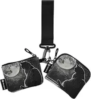 [XYMZR] Mini Zip Around Wristlet keychain Wallet Cat Moon Window Black for Women Personalized Pattern Detachable Dual Pouch Wristlet Portable Wallet Phone Coin Purse, Multi-colored, One Size