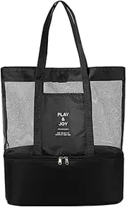 kowaku Beach Tote Bag Mesh Beach Bag Waterproof Portable Double Layer Shoulder Bag Sports Gym Bag for Picnic Pool Office Shopping