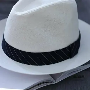 紳士白色草帽男夏季休閒爵士帽防曬遮陽帽巴拿馬小禮帽【聚物優品】