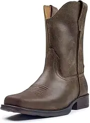 [SUREWAY] Men's Western Slip On Work/Casual Boots for Men,Pull-On Square-Toe Chelsea Boots,Extremely Comfortable Durable Proved,Superior Oil/Slip Resistant,Thicker Imported Leather