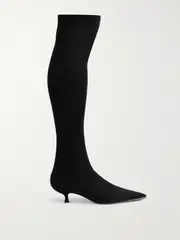 [René Caovilla] René Caovilla - Crystal-embellished Stretch-knit Over-the-knee Boots - Black - IT37 IT 37 Black