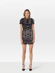 Navy Floral Lace Mini Dress