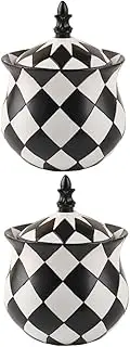 Jewelry Gift Case Key Holder Bowl Jewelry Jar with Lid Halloween Decor Decorative Canisters Jar Halloween Earrings Jewelry Storage Case Resin - White Checkerboard Travel (Color : Whitex3pcs, Size :/45