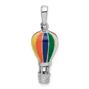 Sterling Silver De-Ani Rhodium-Plated 3D Enameled Hot Air Balloon Pendant