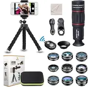 15 in 1 Universal Phone Camera Lens Kit - 18X Telephoto, Wide Angle, Macro, Fisheye, Kaleidoscope, CPL & Filter Set, Tripod, Remote Shutter for Most Smartphones