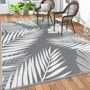 Waterproof Palm Leaf Outdoor Rug for Patios - Reversible Plastic Straw Camping Mat