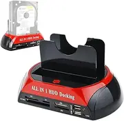 Leona Co Hard Drive Docking Station, SATA IDE Dual Slots External HDD Enclosure, for 2.5" 3.5" IDE SATA Hard Disk Drive Dock OTB Card Reader