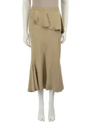 Beige Peplum Ruffle Accent Midi Skirt