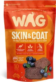 Wag Kangaroo Flavour Jerky, Skin & Coat Support, All Natural Dog Treats, 10 Piec