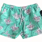 Southern Lure Green Swim Trunks Palm Tree Print Elastic Waist NEW Youth Size 7