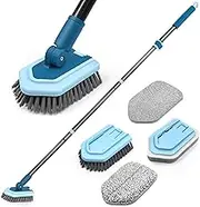 JEHONN Bathroom Cleaning Brush with 130 cm Long Handle, Upgraded Shower Tile Tub Scrubber, 4 Different Function Scrubbing Brush Attachments Head for Bathtub, Floor, Wall, Baseboard (Blue)