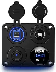 Nilight 4 in 1 ON/OFF Charger Socket Panel Dual USB Socket Power Outlet & LED Voltmeter &Cigarette Lighter Socket& LED Lighted ON Off Rocker Toggle Switch for Truck Car Marine Boats RV
