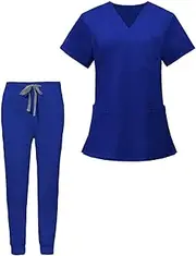 [rockible] Uniforms Scrub Set Work Clothes Nurse Top Pants Short Sleeve Nursing Work suits, for Pet Groomer Cosmetology Healthcare
