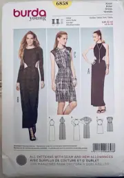 BURDA 6858 SIZES BOHO CUTOUT MESH FITTED Length optional DRESS FF 6 thru 16