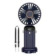 3-in-1 4000mAh 5 Speed USB Handheld Mini Folding Digital Display Fan with Lanyard and Base