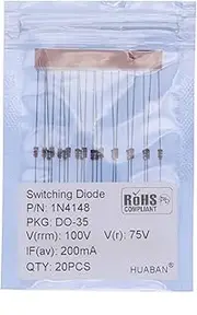 20PCS 1N4148 Small Signal Fast Switching Diodes High-Speed Axial 200mA 100V DO-35 (DO-204AH) 4148 200 mA 100 Volt
