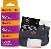 Kodak Gold 35mm Colour Film Bundle - 36 Exposures x3, Four Film Case & Tips Card