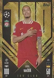 Match Attax 2024 2025 Virgil Van Dijk 100 Club Trading Card