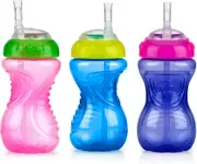 Nuby 3 Piece Girl No-Spill Cup with Flex Straw, 10 Ounce