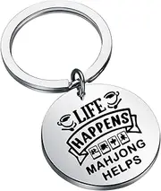 MYOSPARK Mahjong Gift Mahjong Lover Gift Mahjong Jewelry for Mahjong Player Life Happens Mahjong Helps Keychain