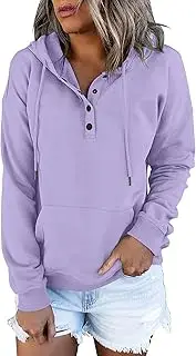 [Yubnlvae] Amaon Warehouse Sale Clearance Sweatshirts for Women 2024 Plus Size Casual Solid Drawstring Hoodies Sweaters Long Sleeve Pullover Tops Fall Clothes Purple, Medium, Purple, Medium