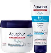 [Aquaphor] Baby Skin Care Set - Fragrance Free, Prevents, Soothes & Treats Diaper Rash - Includes 14 oz. Jar of Advanced Healing Ointment & 3.5 oz Tube of Diaper Rash Cream