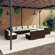 10 Piece Garden Lounge Set with Cushions Poly Rattan Brown vidaXL