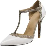 [NBTOICDAS] Closed Pointed Toe High Heels for Women Wedding Party Dress Pumps Shoes, White, 6.5 UK