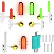 Ruikdly LED Bite Alarm Fishing Glow Sticks Fishing Waterproof Night Light for Fishing Rods with Glow Sticks and Bell, Night Fishing Swinger Bite Alarm with Charger and Battery for Night Fishing