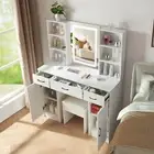 Dressing Table Vanity Table W/ LED Lights Mirror And Stool Makeup Desk 3 Drawer