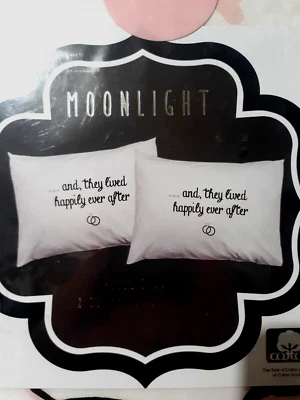 Vintage Moonlight Set of 2 Standard Pillowcases 20"x26" White/Black Letters New