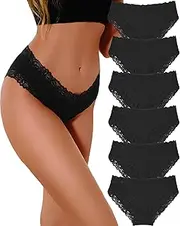 [ALL OF ME] Pack of 6 Cotton Underwear Women's Underpants Women Brazilian Briefs Cotton Lace Briefs Soft Hipster Sexy Panties Underwear Women Underwear Soft Underwear Multipack S-XL, B-6, Large