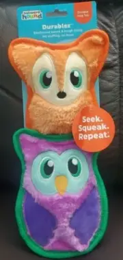 Outward Hound 2 pc 6" Durable Dog Toys w/Squeaker, Fox & Owl, Durablez, New