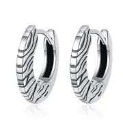925 Sterling Silver Retro Stripe Patterned Huggie Hoop Earrings 18mm/0.6" AC1