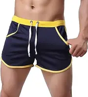 [Aosufei] Men's Elastic Waist 3" Breathable Shorts Quick Dry Loose Soild Shorts Drawstring Casual Sports Shorts