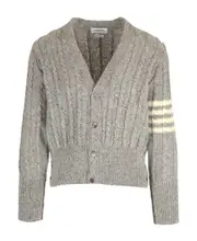 Thom Browne RWB Striped Twist Cable-Knitted Cardigan 3,4,5 light gray