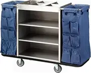 Dolphy Gray Housekeeping Trolley Cart with Waste Bin – Stainless Steel Cleaning Trolley for Hotels, Offices & Commercial Use