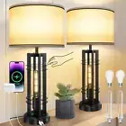 Bedside Lamps Set of 2, 3 Way Dimmable Bedside Table Lamp with LED Nightlight