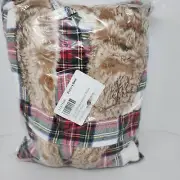 New Pottery Barn Stewart Plaid Faux Fur Bath Robe Medium ~Ivory~ Hooded