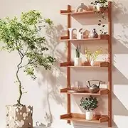 Artiss Bookshelf, 5 Tier Floating Book Shelf Corner Wall Shelves Display Bookcase Bookshelves Storage Rack for Home Living Room Bedroom Office Furniture, Sturdy Base Oak