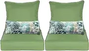 Aoodor 25” x 25” Patio Furniture Outdoor Deep Seat Single Chair Sofa Cushion Back Olefin Fabric Slipcover Sponge Foam - Green Color Set of 2 (2 Back 2 Seater 2 Pillow )