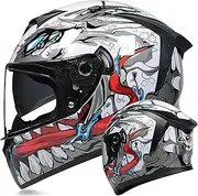 Full Face Motorcycle Helmet DOT/ECE Approved Lightweight Motorbike Dual Visors Helmets Snowmobile Street Moped Racing Helmet for Men and Women