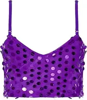[iiniim] Kids Girls Shiny Sequins Spaghetti Shoulder Straps Crop Top Sleeveless Ballet Jazz Modern Dance Performance Top