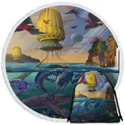 Cool Fantasy Art Frightening Ocean Creatures Round Beach Towel