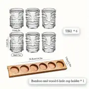 3/6/9/12PCS Tropical Paradise Mini Tiki Glass Cups Set - Stackable Shot & Cocktail Glasses with Vibrant Tiki Design, Includes Practical 6-Hole Serv...