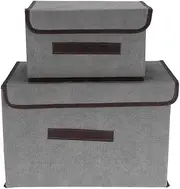 CLOTHES ORGANIZER FOLDABLE STORAGE BOX FOR CLOTHES TOYS BOOKS [GRAY BEIGE BROWN] 2 PCS (Grey)