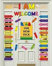 AmazingSpark Crayon Classroom Door Decor Back to School Cutouts Bulletin Board Decorations Sets Welcome Sign Door Decor for First Day of Kindergarten Preschool Classroom Decorations