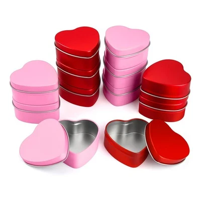 12 Pack 2oz Valentine'S Day Heart Tins with Lids Bulk Heart Candle Jars1036