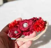 Handmade Red Delicate Headband for baby and Toddlers with Rhinestone Pearls